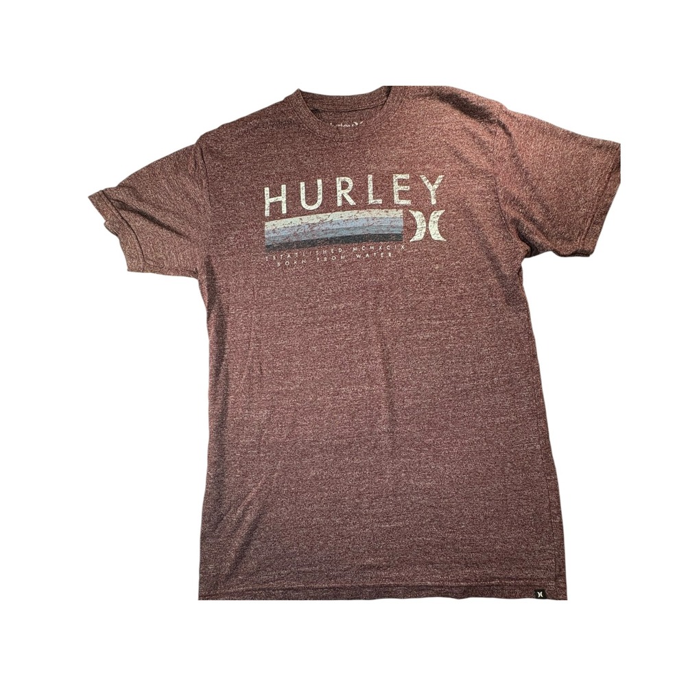 Hurley Graphic T-Shirt Mens Large Burgundy Excellent Surf Born From Water Tee